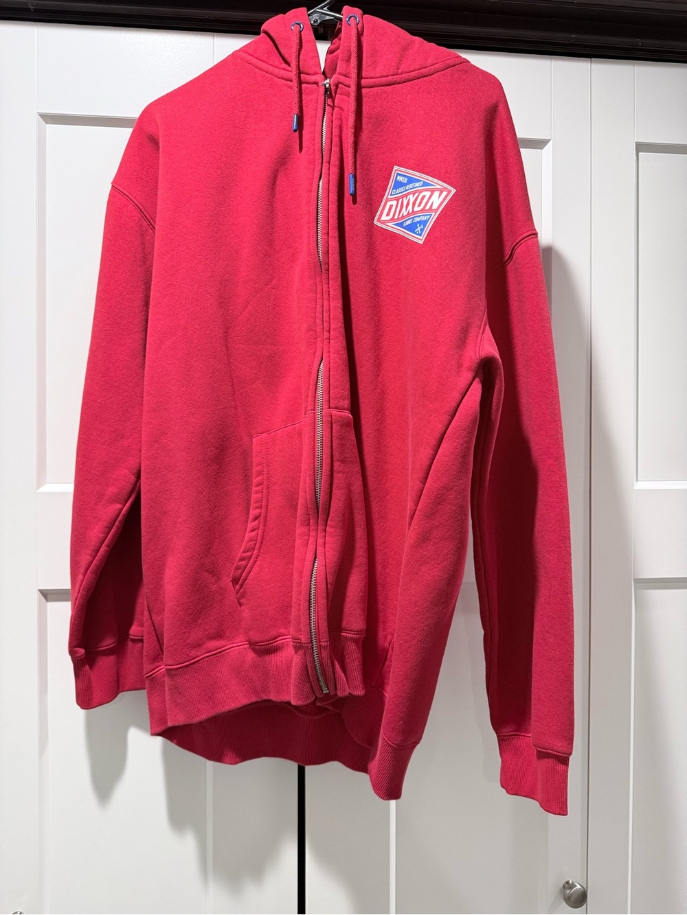 DIXXON Mens Red Full-Zip Hooded Sweatshirt with Logo